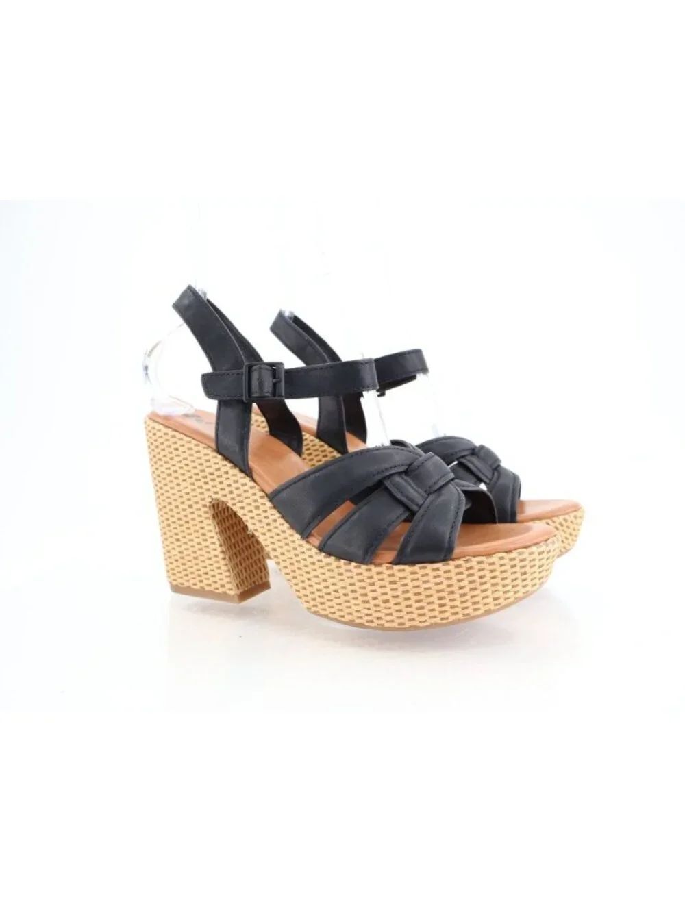 Korks Kork Ease Dee Sandals Women's 11 Black Faux Leather Platform Wedge